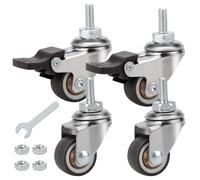 Set Of 4 Casters,360° Swivel Castors,2 With Brake + 2 Without Brake,25 Mm M6 Small Castors With Load Capacity 15 Kg,Casters With Brake