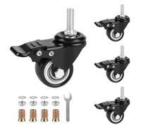 Set of 4 Castors with Brake,M8 x 25 mm,40 mm Castors with Brake,Casters,Threaded Casters,Load Capacity 50 kg per Wheel