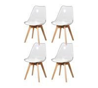 Set of 4 Clear Dining Chairs PU Leather Upholstered Seat Wooden Legs Modern Kitchen Furniture for Dining Room Living Room Café (White PU)