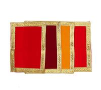 Set of 4 Decorative Pooja Cloth Mat Aasan Cloth (Size:-10" X 7") for Multipurpose Pooja Indian Traditional Festival Laxmi Poojan Ganesha Decorations Item and Article Yellow Laxmi Housewarming Decor