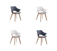 Set of 4 Dining Chairs Solid Wood Legs Armrest Office Chairs Upholstered Fabric Modern Design White & Blue Comfortable Seating for Home & Office
