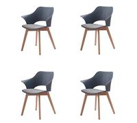 Set of 4 Dining Chairs Solid Wood Legs Upholstered Fabric Armrest Office Chairs Modern Blue Accent Chairs for Living Room & Dining Room