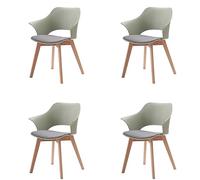 Set of 4 Dining Chairs Solid Wood Legs Upholstered Office Chairs with Armrests Modern Fabric Design Green Color Perfect for Dining Room and Home Office