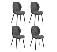Set of 4 Dining Chairs Upholstered Linen Fabric with Diamond Pattern High-Density Foam Cushioned Ideal for Dining Room and Kitchen - Dark Gray