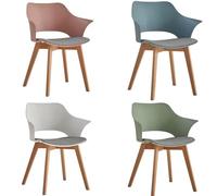 Set of 4 Dining Chairs with Solid Wood Legs Upholstered Fabric Armrests - Modern White Green Bean Pasta Morandy Home Office Furniture