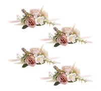Set of 4 Dusty Rose Artificial Rose Corsage and Boutonniere Set for Wedding Mens Boutonniere for Weddings Flowers for Women Wrist Corsages Ramos de Novia para Boda for Party Homecoming Ceremony