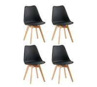Set of 4 Eco-Friendly Plastic Dining Chairs - Durable Nordic Style with Beech Legs Stable for Kitchens Offices and Conferences - Black