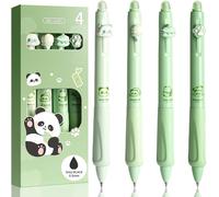 Set Of 4 Erasable Pens-Kawaii Panda Pen,Ice Cream,Cake-With Ball On The End To Erase Ink-Retractable And Ergonomic Animal Pen-Grey Black Tip 0.5 Mm