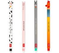 Set of 4 Farm Sweet Farm Erasable Gel Pens, Stylos à encre thermosensible effaçable, noir, rose, vert, rouge, efface sans consommer de feuille, pointe 0,7 mm