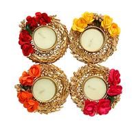 Set of 4 Flower T Light Holder Candle Stand Tealight T-Light Holders for Indian Traditional Festival Decorations Lighting Accessories Wedding Home Decor(Without Wax)(Size:-3")(Colorful)