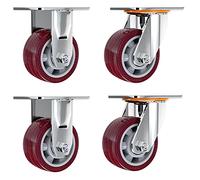 Set of 4 Heavy Duty Silent Swivel Casters with Fixed Top Plate Polyurethane Brakes Industrial Rolling Wheels Dual Ball Bearings 4/5/6/8 inch Sizes for Furniture and