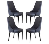 Set of 4 Kitchen Dining ChairsMicrofiber Leather Sturdy Carbon Steel Legs Ergonomic Lounge & Study Chairs Cement Grey Orange Modern Home Decor (Royal Blue Black Leg)