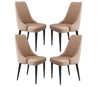 Set of 4 Kitchen Dining ChairsMicrofiber Leather Sturdy Carbon Steel Legs Ergonomic Lounge & Study Chairs Cement Grey Orange Modern Home Decor (Khaki Black Leg)