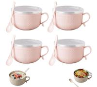 Set of 4 Large 25-Oz Mug Meals with Secure, Leak-Proof Lids, Perfect for Enjoying Hot Coffee, Hearty Soups, and Savory Stews, Ideal for Family and Friends (Pink-4Pcs)