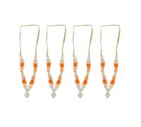 Set of 4 Mala Artificial Bead Ribbon Garland Small Idol Mala Pooja Sringar Article Ornament Indian Traditional Festival Holi Decorations Home Decor God Frame Housewarming(Size:-3" Inch)(Orange)