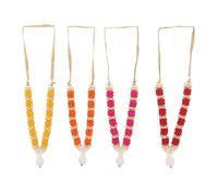 Set of 4 Mala Artificial Beads Ribbon Garland, Small Idol Mala Pooja Sringar Articles Ornament Indian Traditional Festival Holi Decorations Home Decor for God Frame Housewarming(Size:-4" inches)
