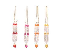 Set of 4 Mala Artificial Beads Ribbon Garland , Small Idol Mala Pooja Sringar Articles Ornament Indian Traditional Festival Holi Decorations Home Decor for God Frame Housewarming(Size:-3.5")
