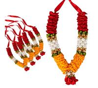 Set of 4 Mala Artificial Flowers Ribbon Garland Haar Mala for Idol-Mala for God, Pooja Sringar for Indian Traditional Diwali Festival Decoration Articles Ornament Home Decor(Size:- 4")(Red Orange)