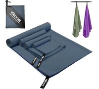 Set Of 4 Microfibre Towels,180 X 80 Cm Sports Towel+80 X 40 Cm Quick Drying Towel+40 X 30 Cm Small Towel,Pool Towel Beach Towel For Fitness,Camping (Navy Blue)