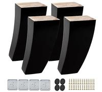 Set of 4 Mid Century Modern 5" Wooden Furniture Legs Solid Black Curved Pyramid Feet for Sofa Couch Armchair Bed Recliner DIY Replacement Risers