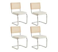 Set of 4 Modern Dining Chairs Plush Upholstered Kitchen Chairs Rattan-Backed Mid-Century Dining Seats Stylish White Accent Furniture for Home & Kitchen Decor