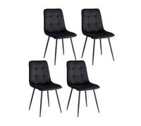 Set of 4 Modern Dining Chairs Upholstered Kitchen Chairs with 9-Grid Pattern Metal Legs Dutch Velvet Seat Black - Stylish & Comfortable Home Furniture