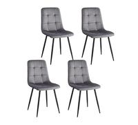Set of 4 Modern Dining Chairs Upholstered Kitchen Chairs with 9-Grid Pattern Metal Legs Dutch Velvet Seat Elegant Gray Design for Home and Restaurant Use