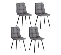 Set of 4 Modern Dining Chairs Upholstered Kitchen Chairs with 9-Grid Pattern Metal Legs Stylish Fabric Technology Grey Color Perfect for Dining Room and Kitchen