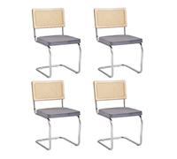 Set of 4 Modern Dining Chairs Upholstered Velvet Kitchen Chairs Rattan-Backed Mid-Century Dining Room Chairs with Cantilever Design - Gray