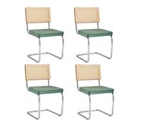 Set of 4 Modern Dining Chairs Velvet Upholstered Kitchen Chairs Mid-Century Rattan Back Dining Room Chairs - Stylish Green Accent Furniture