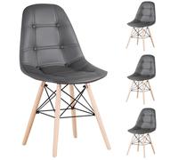 Set of 4 Modern Ergonomic Dining Chairs Elegant PU Upholstered with Solid Wood Legs Ideal for Kitchen Living Room Bedroom - Grey (PU Grey-04)