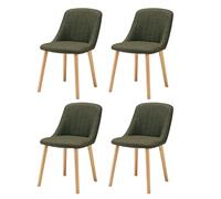 Set of 4 Modern Green Dining Room Chairs with Wooden Legs Comfortable Linen Upholstered Kitchen Chairs with Backrest Stylish Soft Living Room Seating.