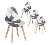 Set of 4 Modern Patchwork Dining Chairs Colorful Soft Seat with Wooden Legs Stylish Kitchen & Living Room Furniture Ideal for Café and Home Use Black