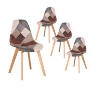 Set of 4 Modern Patchwork Dining Chairs Soft Multicolor Upholstered Seats Wooden Legs Perfect for Kitchen Living Room Café Brown Color