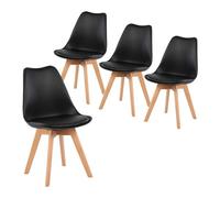 Set of 4 Modern Scandinavian Dining Chairs SGS Certified Natural Beech Wood Legs Ergonomic Backrest for Kitchen Office Or Bedroom (Black)
