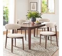 Set of 4 Modern Wooden Dining Chairs Beige Fabric Upholstered Kitchen Side Chairs Farmhouse Style with Foot Pegs Walnut Finish for Dining Room