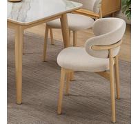 Set of 4 Modern Wooden Dining Chairs Upholstered Fabric Kitchen Side Chairs Farmhouse Dining Room Seating with Foot Pegs Beige Natural Color Stylish & Comfortable