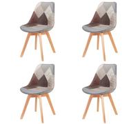 Set of 4 Multicolor Patchwork Dining Chairs Scandinavian Style with Beech Wood Legs Ideal for Living Room Dining Room Bedroom (Gray)