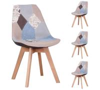 Set of 4 Multicolor Patchwork Dining Chairs Scandinavian Style with Beech Wood Legs - Perfect for Living Room Dining Room Bedroom (Brown)