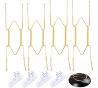 Set of 4 Non-Marking Nail Wall Hooks with 16 Transparent Protective Sleeves-White Wall Plate Hook for Art Decoration,Plates and Decorative Objects (8,10 inch)