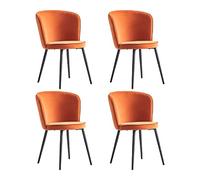 Set of 4 Orange Velvet Dining Chairs Modern Curved Back Scandinavian Office Chairs Round Seat for Dining Room Living Room Conference Room (4 Orange)