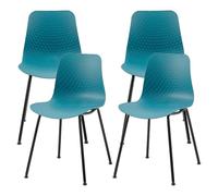 Set of 4 Plastic Dining Chairs Sturdy Metal Legs Max Load 150kg Modern Style Ideal for Living Room Dining Room Bedroom Office (Blue)