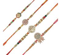 Set of 4 Rakhi for Brother Rakhi Thread Bracelet for Bhai Bhabhi Bhaiya veera Raksha Bandhan Set Dora Bracelets with Rakhi Card gift Pack for Brother Sister Indian Traditional Raksha Bandhan Festival