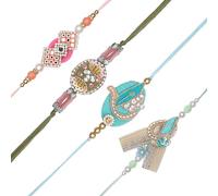 Set of 4 Rakhi for Brother Rakhi Thread Bracelet for Bhai Bhabhi Bhaiya veera Raksha Bandhan Set Dora Bracelets with Rakhi Card gift Pack for Brother Sister Indian Traditional Raksha Bandhan Festival