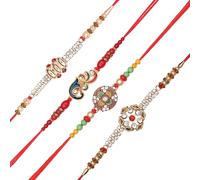 Set of 4 Rakhi for Brother Rakhi Thread Bracelet for Bhai Bhabhi Bhaiya veera Raksha Bandhan Set Dora Bracelets with Rakhi Card gift Pack for Brother Sister Indian Traditional Raksha Bandhan Festival