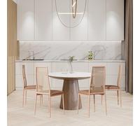 Set of 4 Rattan Dining Chairs Comfortable Kitchen Chairs with Backrest Cane Dining Room Seating Stylish Accent Chairs with Wooden Legs (Color: Wood B)