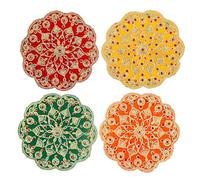 Set of 4 Round Mat Aasan Velvet Pooja Cloth Cloth with Sequence Work (Size:- 8" X 8") Multipurpose Pooja Indian Traditional Festival Laxmi Poojan Diwali Decorations Items and Pooja Article Home Decor