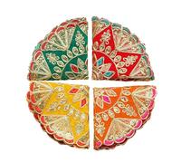 Set of 4 Round Mat Aasan Velvet Pooja Cloth with Sequence Work for Indian Traditional Multipurpose Pooja Diwali Festival Decorations Item and Article for Home Decor Cloth (Size :- 8" X 8")