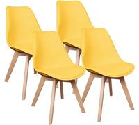 Set of 4 Scandinavian Dining Chairs Modern Kitchen Seating with Beech Wood Legs Stylish Yellow Design for Dining Rooms and Kitchens