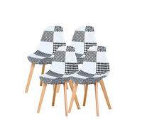Set of 4 Scandinavian Dining Chairs Modern Patchwork Kitchen Chairs with Beech Wood Legs Stylish and Durable for Dining Rooms and Kitchens - Black
